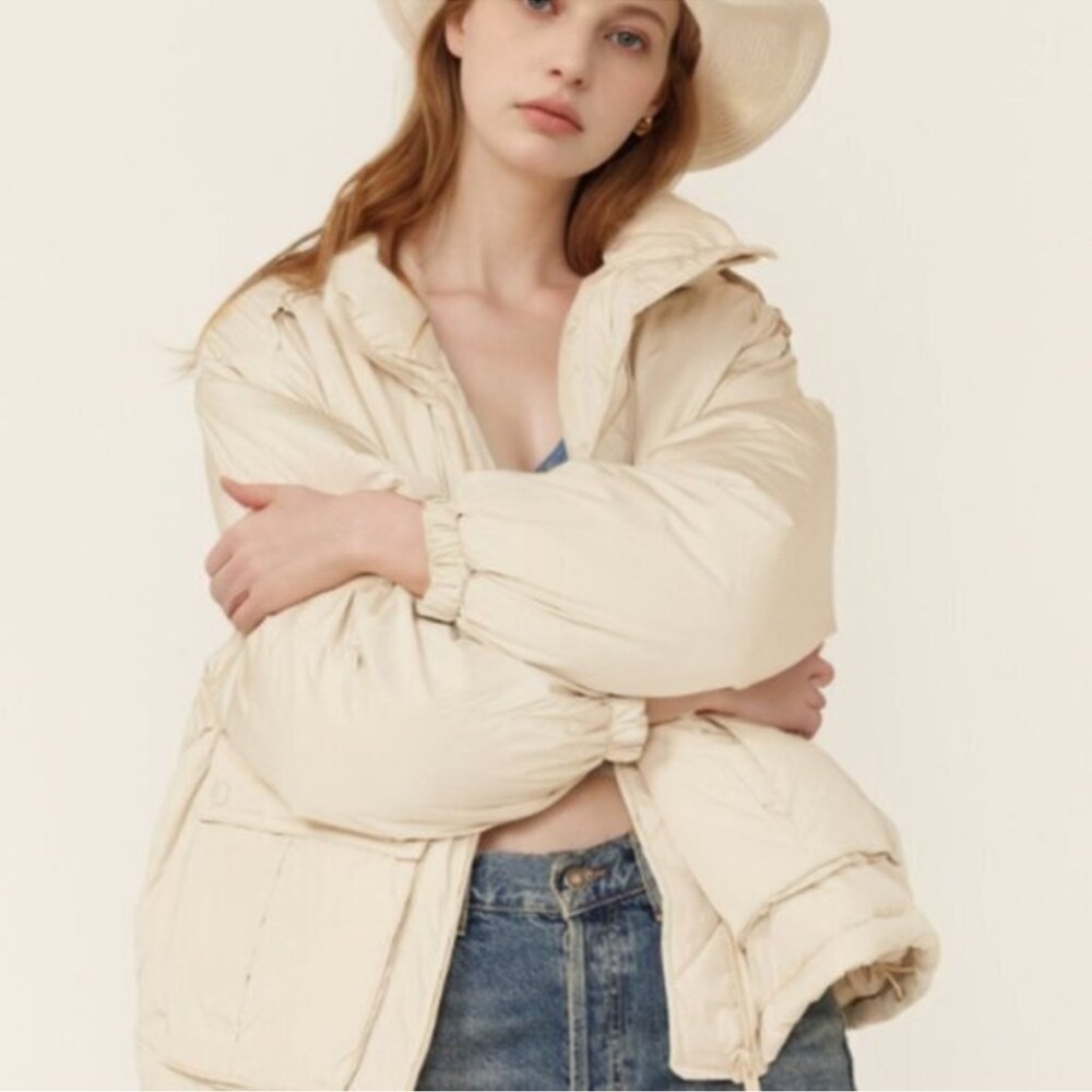 Free People We the Free Duvet Bomber Jacket Oatmeal Slouchy Oversized X-Small